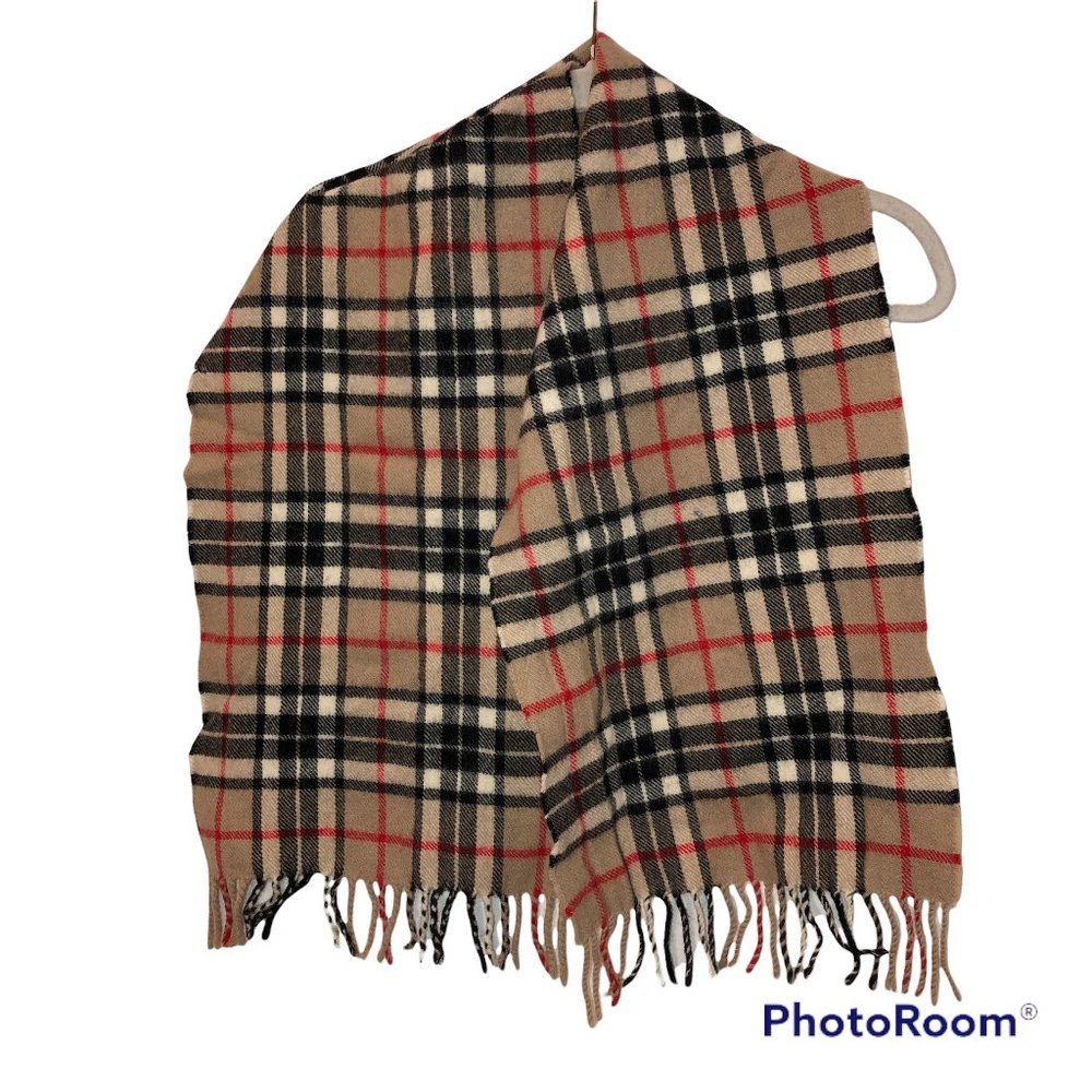 Soft khaki black red Nova Check plaid tartan scarf